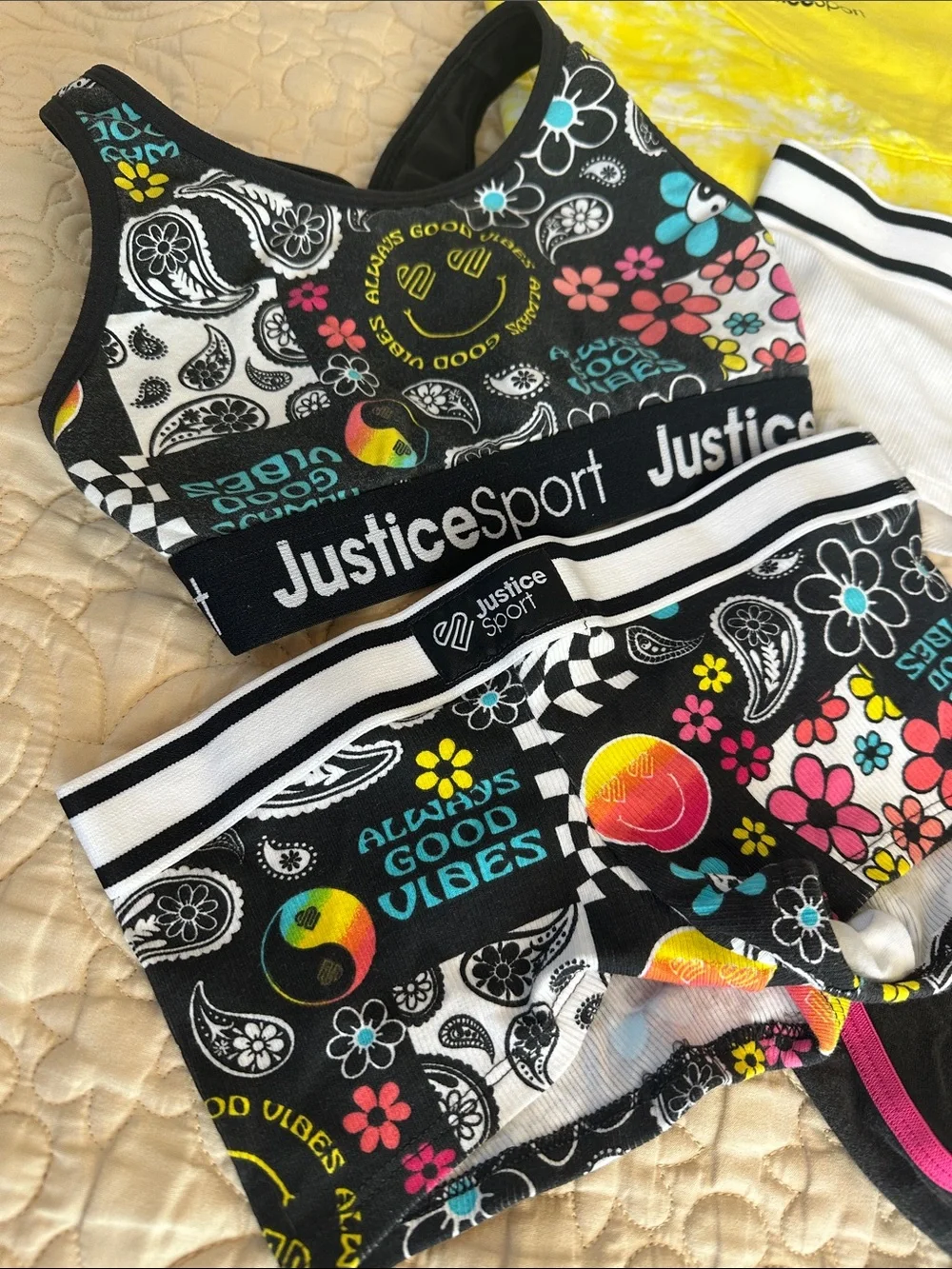 JusticeSport Black Active Set with Multicolor Floral Accents